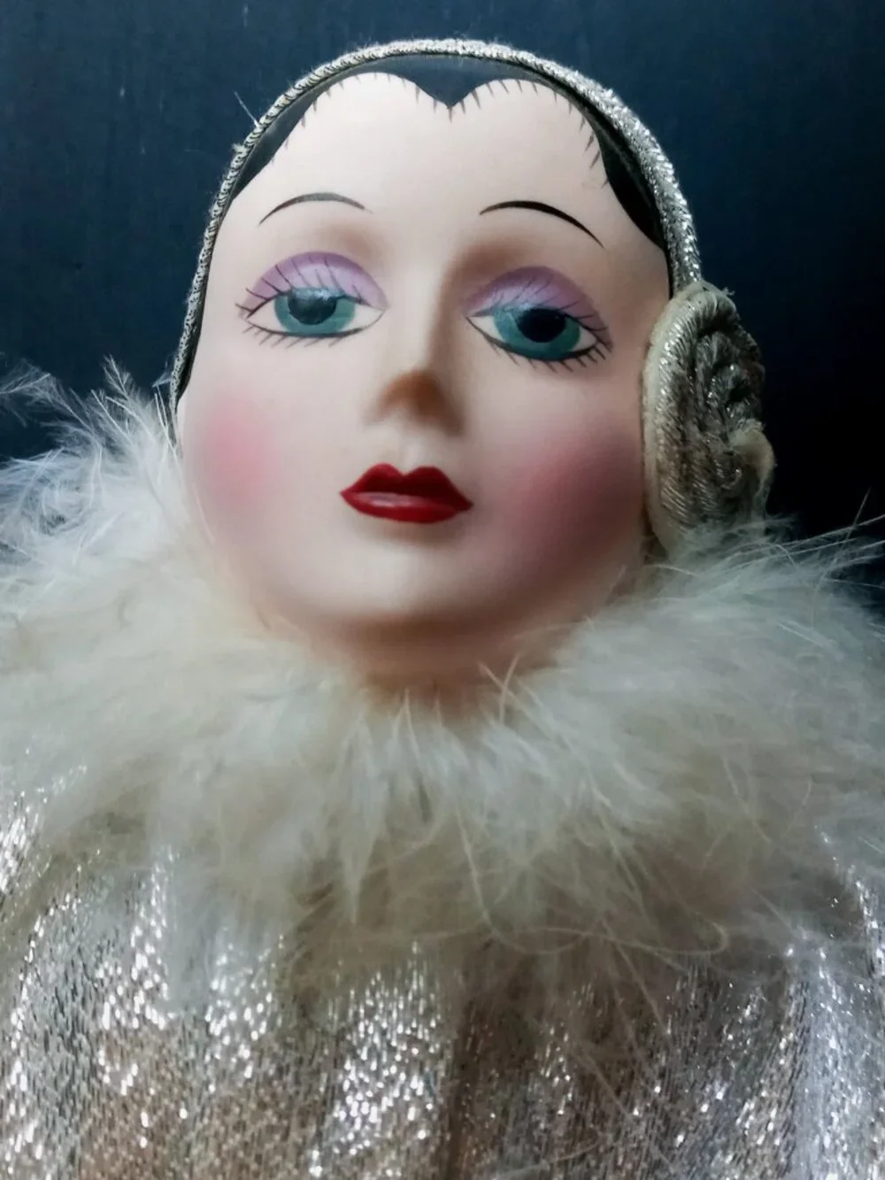 1985 Seymour Mann Art Deco Porcelain Doll 1920s Flapper Pierrot w/original box